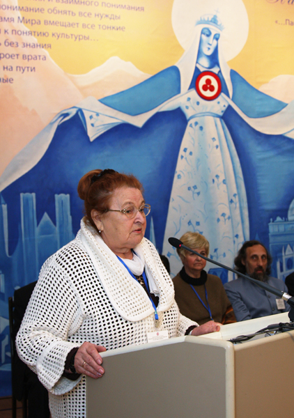 Valentina A. Voropaeva, professor of the Kyrgiz and Russian Slavic University, is delivering her speech
